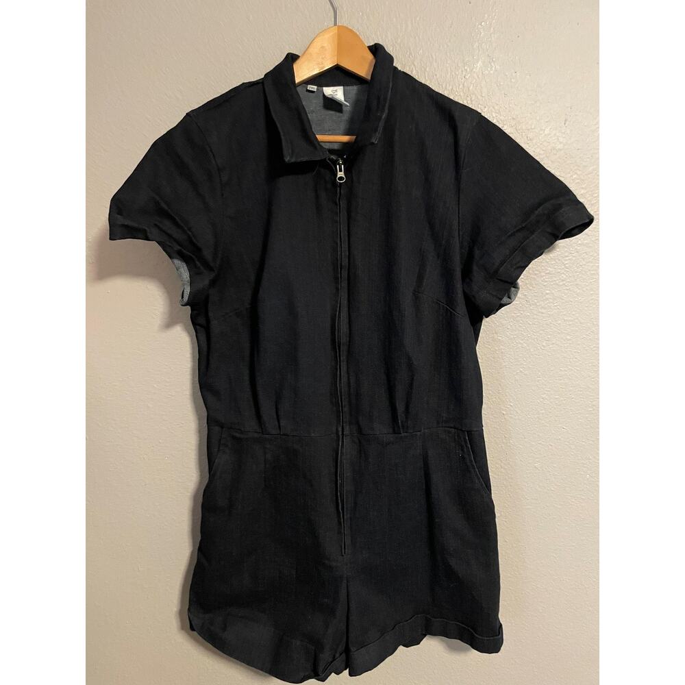 Billie Jo Retro Romper Womens 2XL Navy Denim Zip Front Short Sleeve Pinup